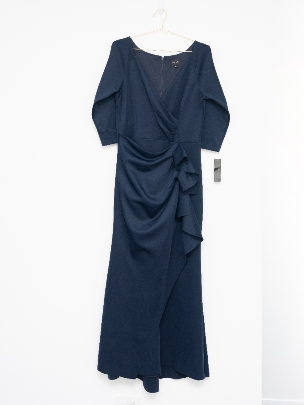 XSCAPE - Navy Ruched Ruffle Scuba Gown - Picture 2 of 9